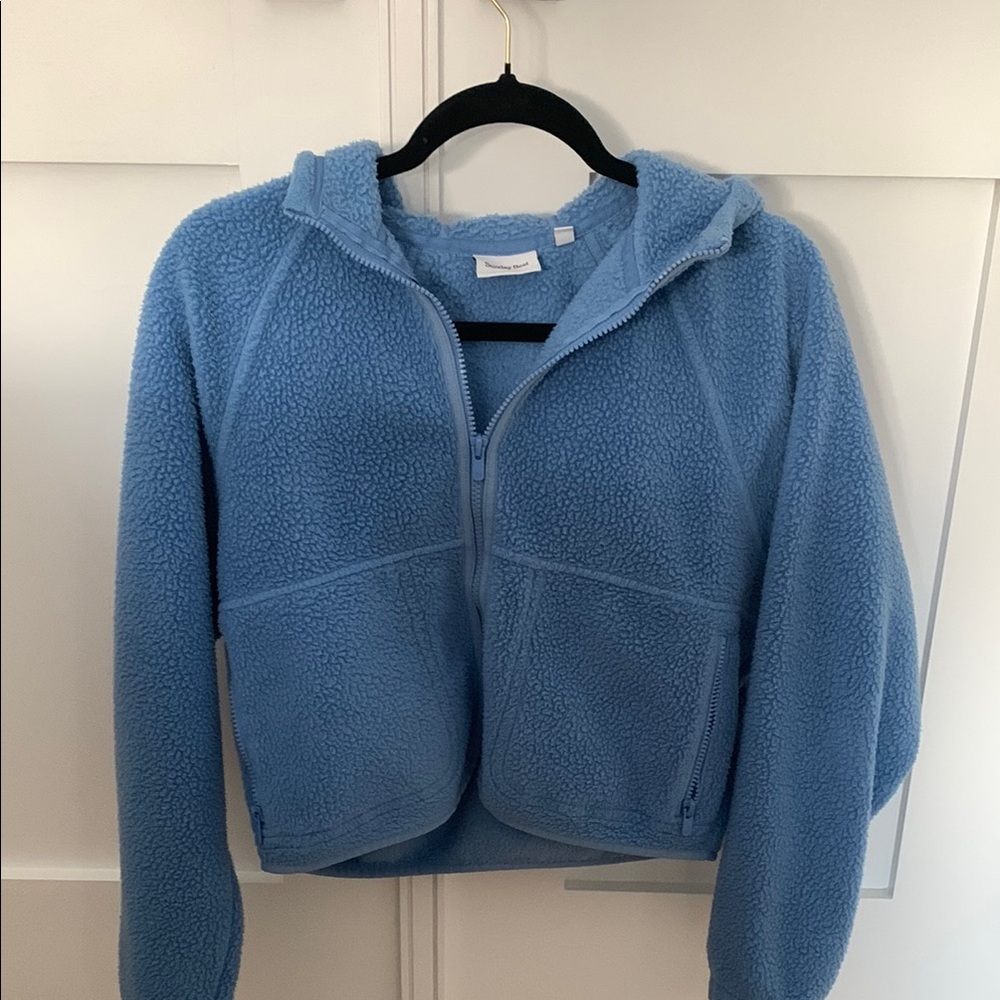 Aritzia Light Blue Sherpa Zip-Up Hoodie